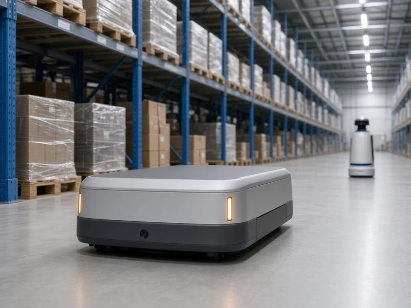 Automated guided vehicle in a warehouse aisle